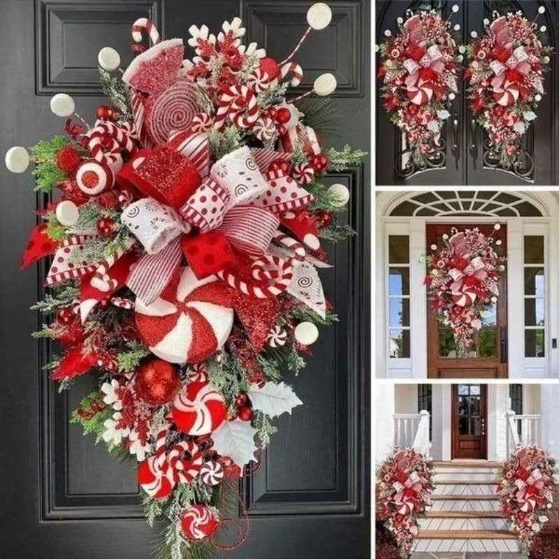 Christmas Upside Down Tree Door Wall Decoration - Candy Style Holiday Door Hanger (50x30cm) - DropOnline.co