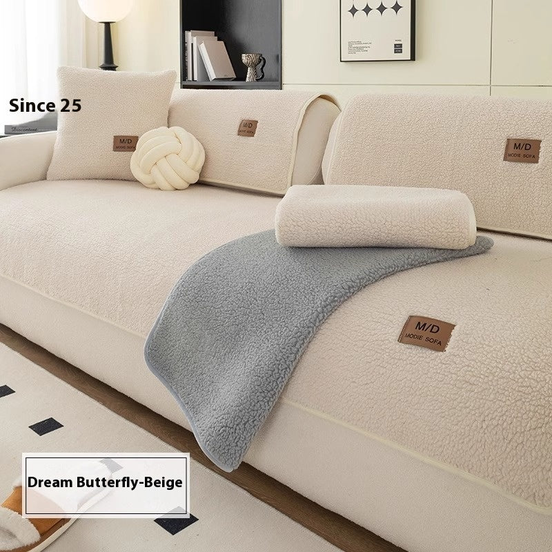 Lambswool Sofa Cushion Solid Color Non-slip Sofa Seat Cover - DropOnline.co