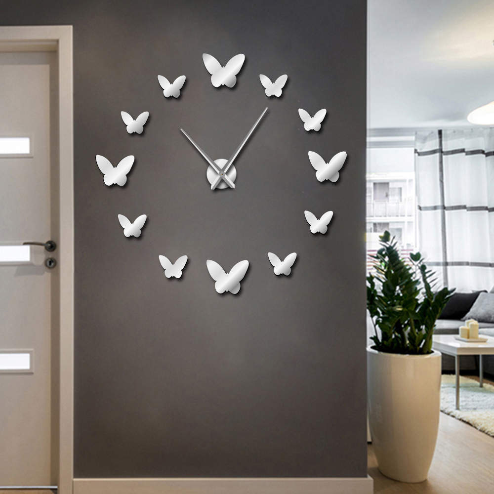 3D Mirror Wall Clock Butterfly Living Room Bedroom Home Decor Big Clock Time - DropOnline.co