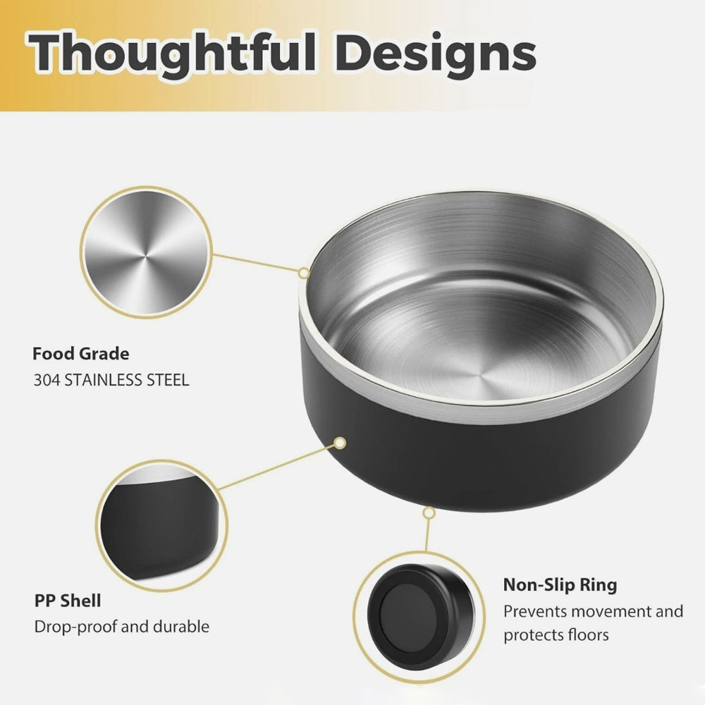Dog Bowl, Stainless Steel Dog Food And Water Bowl With Non Slip Quiet Bottom, Easy To Clean, Dishwasher Safe, 42oz - DropOnline.co