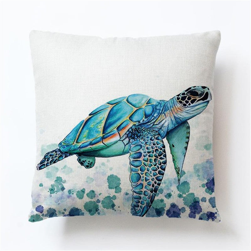 Turtle Print Polyester Cushion Cover - Ocean Theme Decorative Pillow Case for Home - DropOnline.co