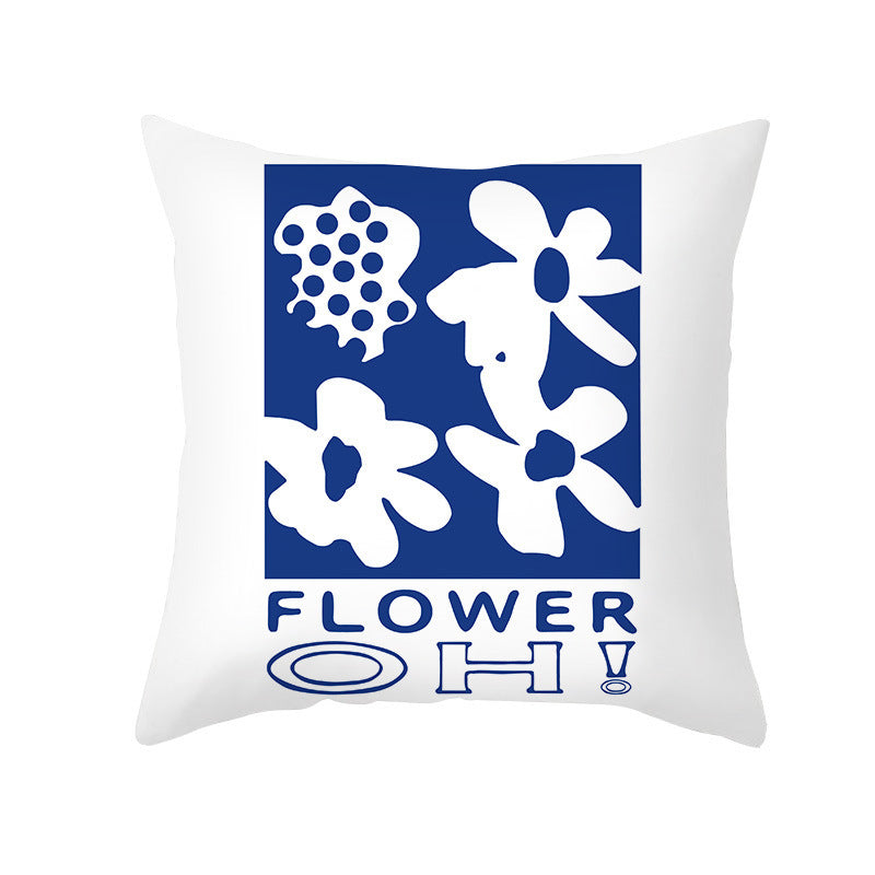 Ins Blue Abstract Super Soft Printing Pillowcase - Retro Art Sofa Cushion for Modern Home - DropOnline.co