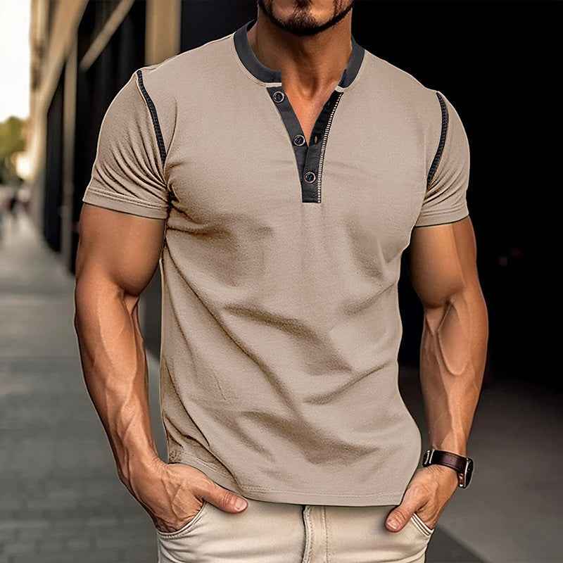 Men's Fashion Short Sleeve Polo Shirt - Summer Button V-Neck Top