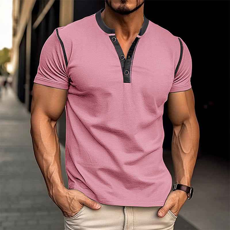 Men's Fashion Short Sleeve Polo Shirt - Summer Button V-Neck Top