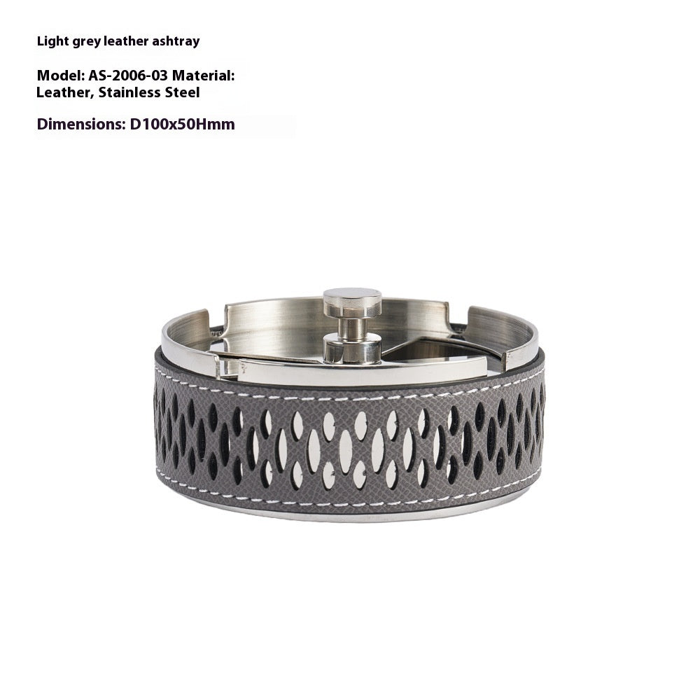 Simple Leather Stainless Steel Ash Tray Living Room Desktop Bedroom Decor - DropOnline.co