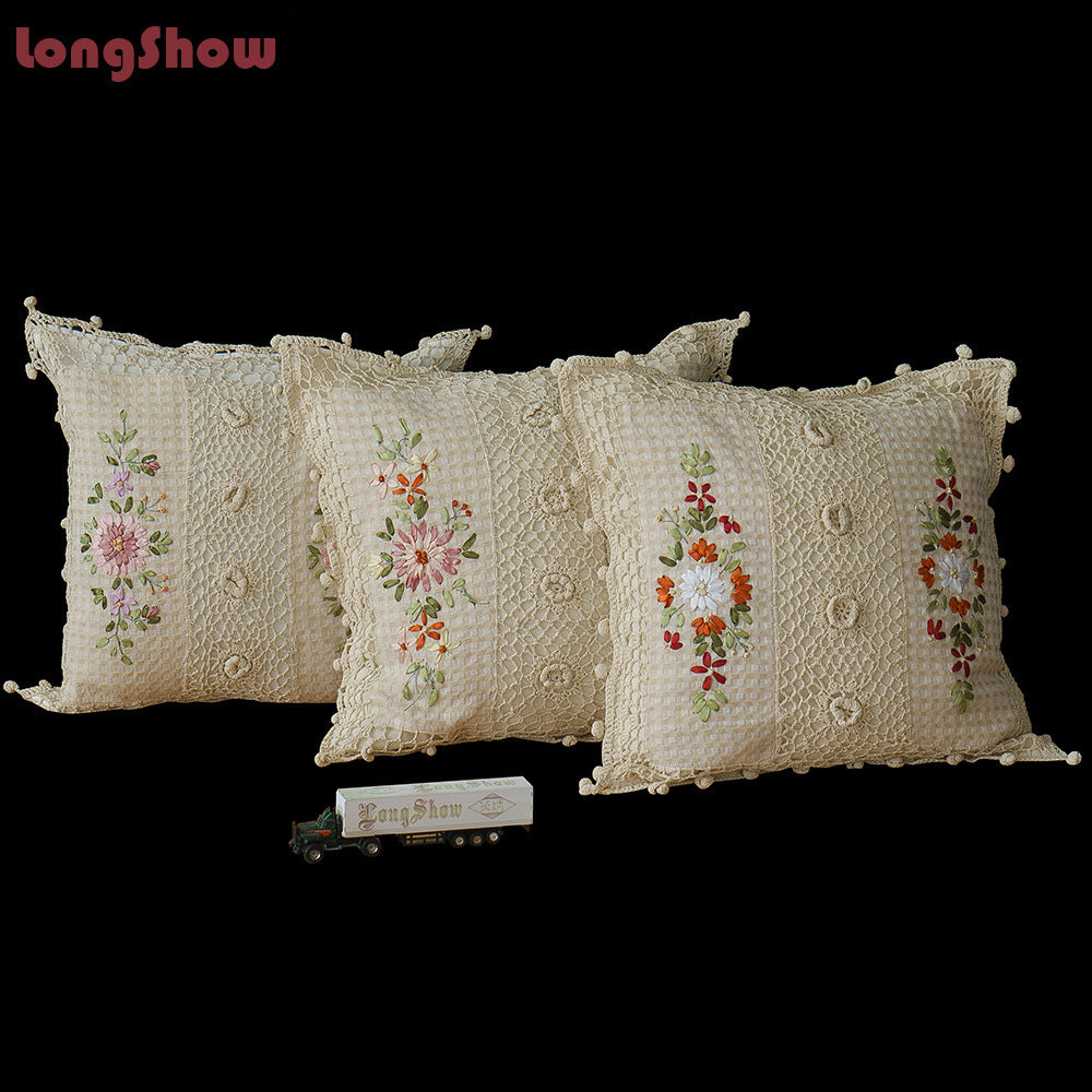 Cotton Pillow Case Satin Embroidered Cushion - DropOnline.co