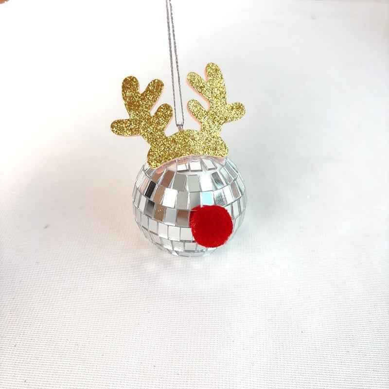 5 Pcs Christmas Silver Disco Mirror Ball - Reflective Elk Horns Xmas Ornaments (8x5x5cm) - DropOnline.co