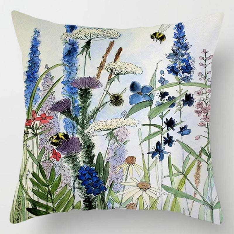 Floral Plant Pattern Cushion Cover - Botanical Bedroom Decor Throw Pillow Case - DropOnline.co