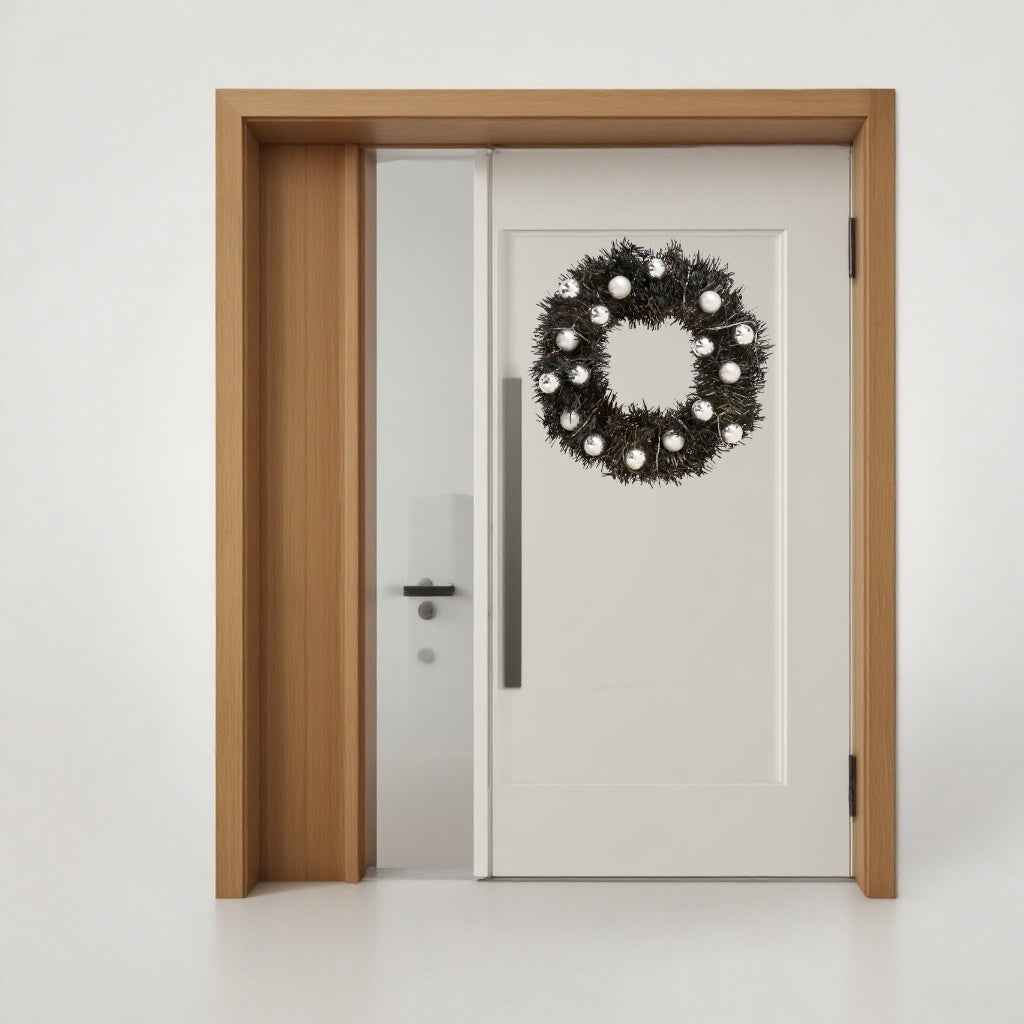 24-inch Black-themed Garland with Silver Ball Accessories & Christmas Letters - DropOnline.co