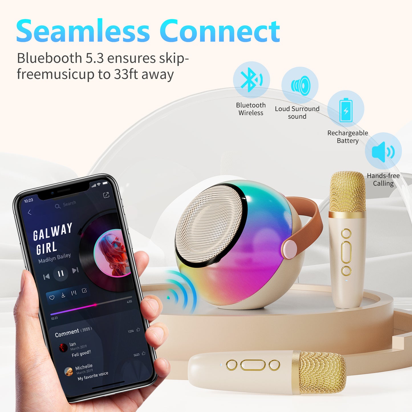 D25 Mini Karaoke Machine for Kids - Portable Bluetooth Speaker with Wireless Microphone & Lights - DropOnline.co