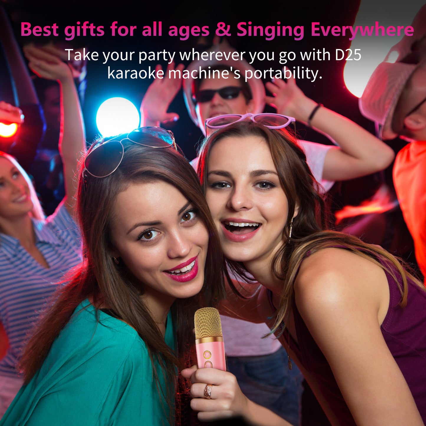 D25 Mini Karaoke Machine for Kids - Portable Bluetooth Speaker with Wireless Microphone & Lights - DropOnline.co