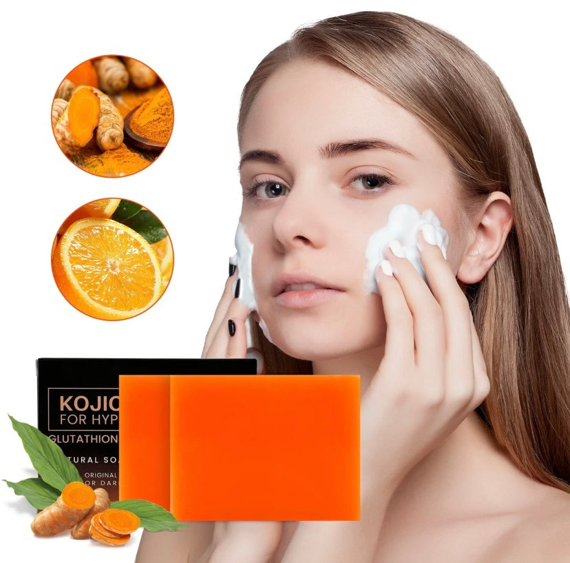 Organic Turmeric Soap Bar For Face, Kojic Acid Soap For Hyperpigmentation, Premium Japanese Formulated Kojic Soap Enriched With Vitamin C, Retinol, Collagen - DropOnline.co
