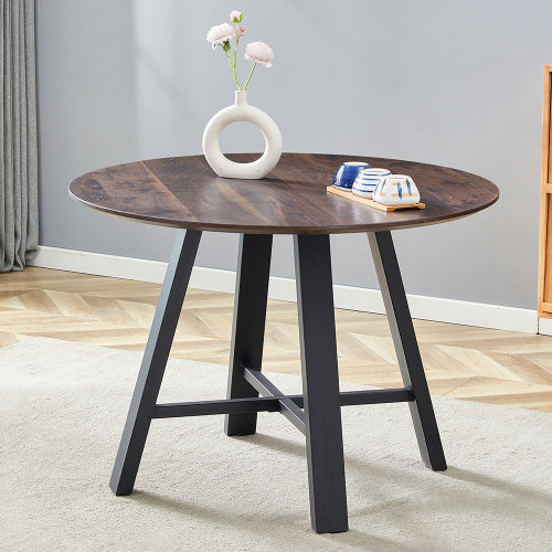 Modern Minimalist Round Dining Table And Coffee Table. 42 Inch Diameter MDF Table Top, Deep Wood Grain Table Top, Black Metal Legs, Fits Home & Office F-1172 - DropOnline.co