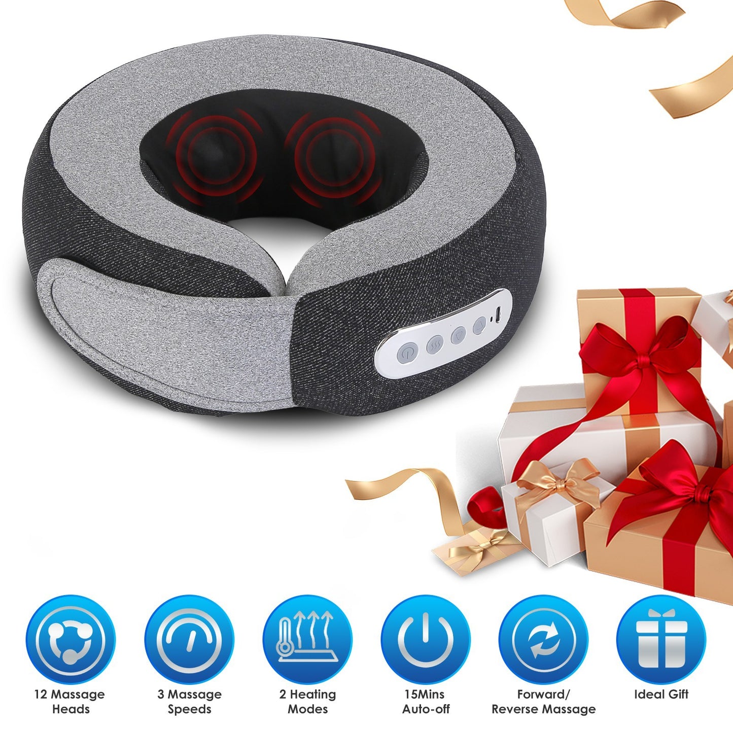 1Pc 2 In 1 Neck Massager Pillow With Heat Electric Memory Foam Travel Pillow Shiatsu Neck Massager With 3 Speeds Timer For Home Office Travel - DropOnline.co