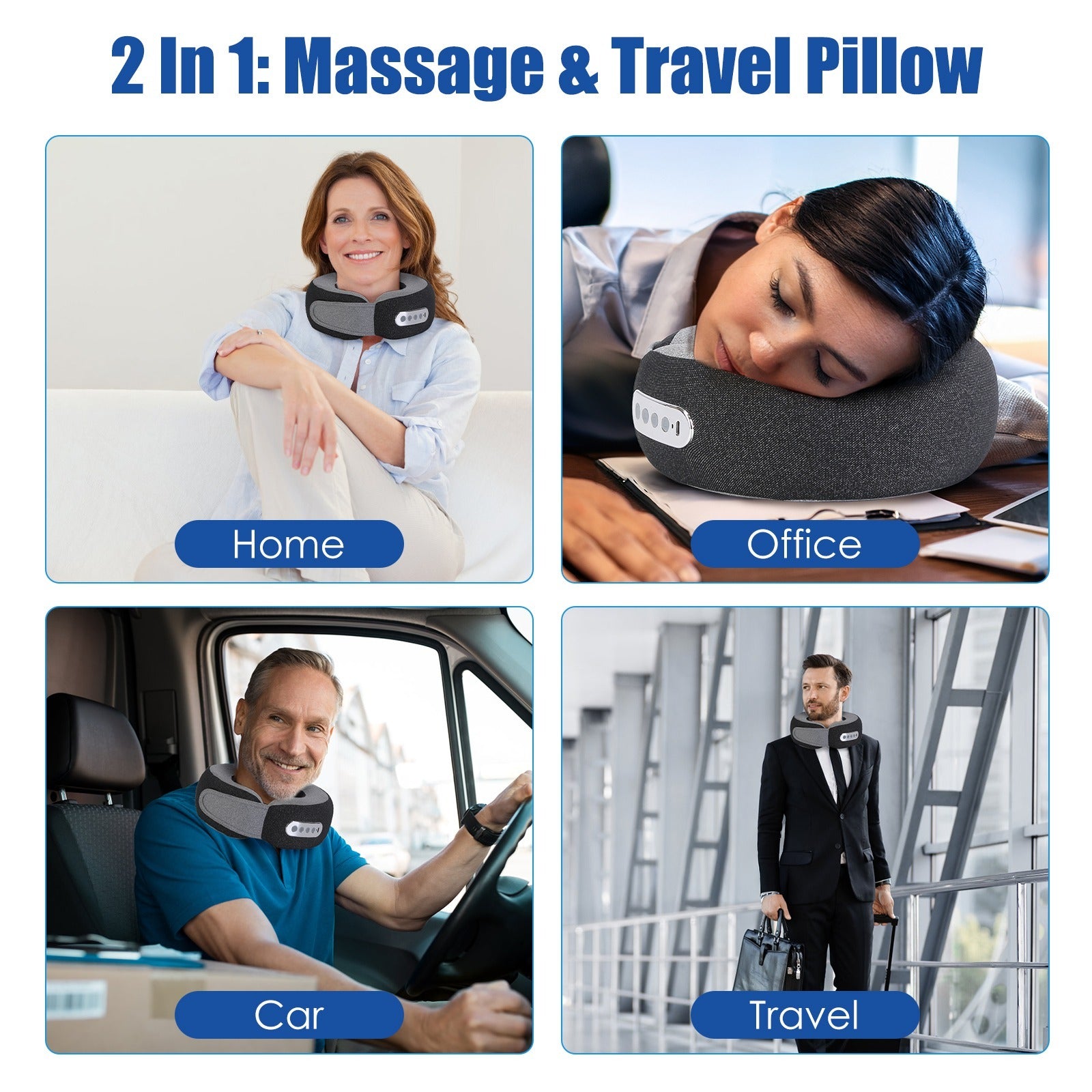 1Pc 2 In 1 Neck Massager Pillow With Heat Electric Memory Foam Travel Pillow Shiatsu Neck Massager With 3 Speeds Timer For Home Office Travel - DropOnline.co