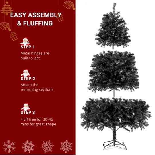 7ft Black Artificial Christmas Tree - 1500 Branch PVC with Iron Bracket Stand - DropOnline.co