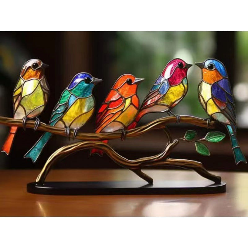 Stained Birds On Branch Desktop Ornaments For Bird Lover Home Decor Desk Decor For Bedroom Living Room And Office - DropOnline.co