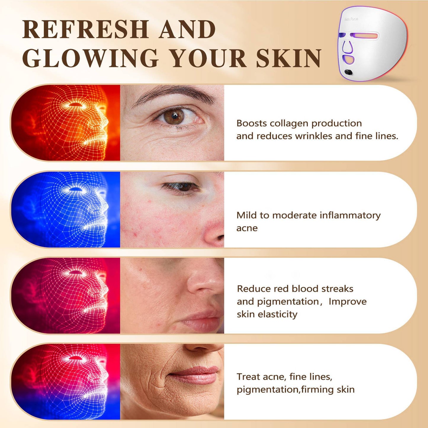 LED Face Mask Facial Care Tool, Red Light Therapy Mask For Face For Home Travel - DropOnline.co