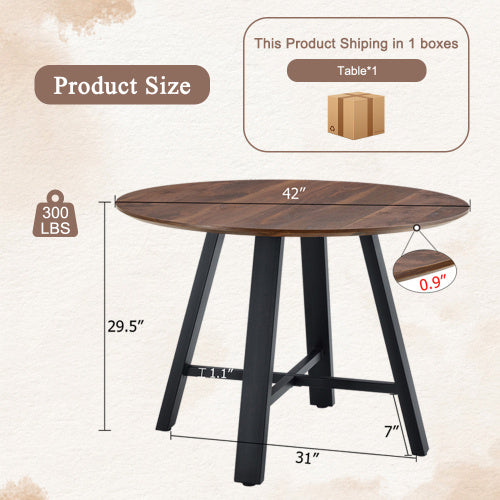 Modern Minimalist Round Dining Table And Coffee Table. 42 Inch Diameter MDF Table Top, Deep Wood Grain Table Top, Black Metal Legs, Fits Home & Office F-1172 - DropOnline.co