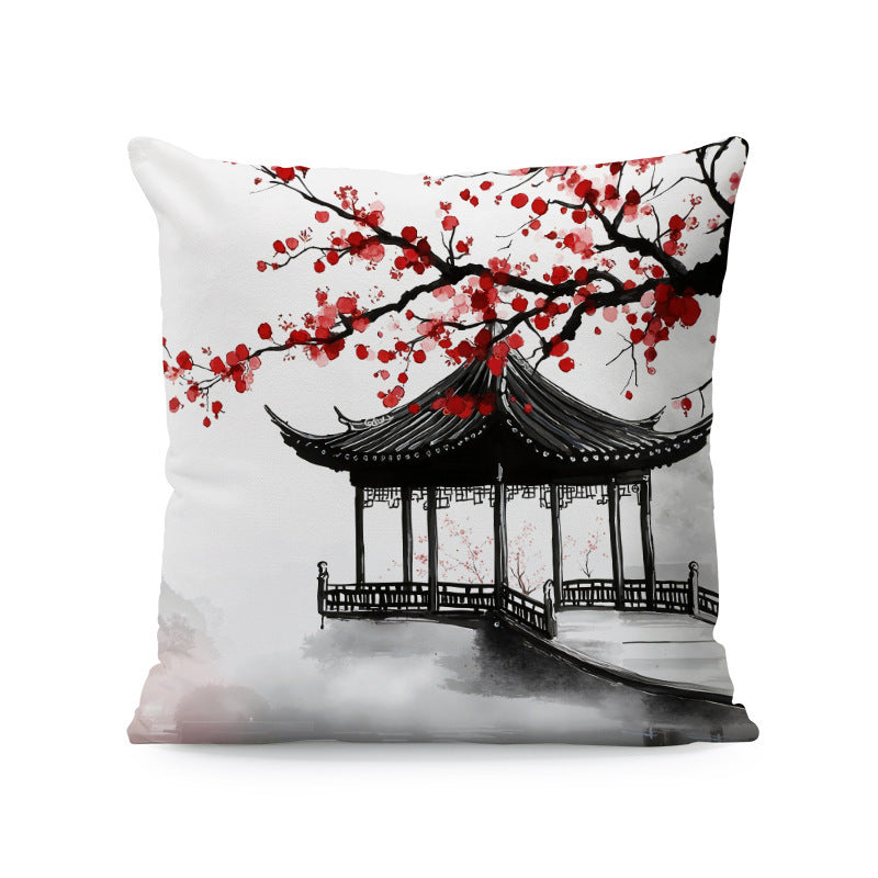 Ink-painting Plum Blossom Yellow Flower Sofa Cushion Cover Without Pillow Core - DropOnline.co