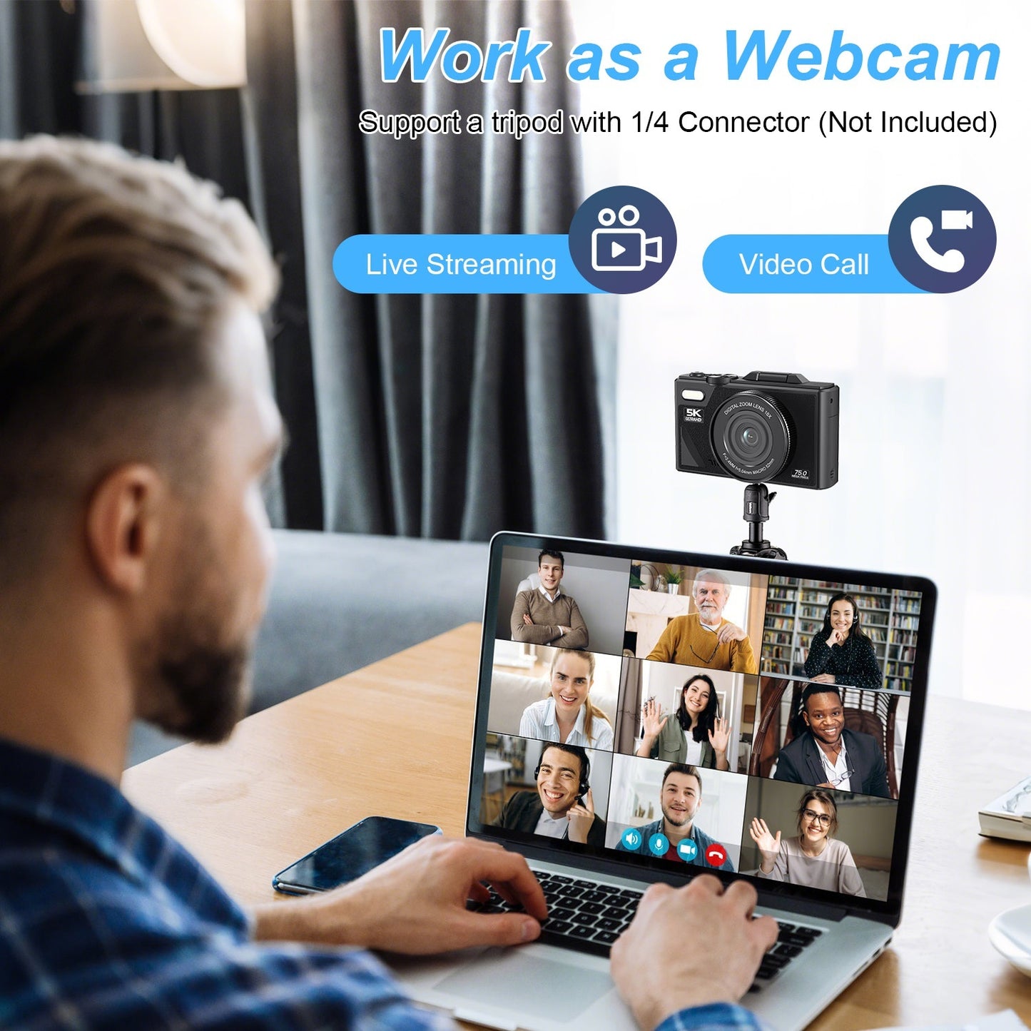 1Pc 5K 75MP Digital Camera For Photography Anti Shake WiFi Vlogging Video Camera With 9 Shooting Modes 18X Zoom Fill Light Webcam Function 2 Batteries 32G MMC Card 180Degree Flip IPS Screen - DropOnline.co