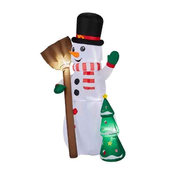 6.2FT Inflatable Snowman Holding Broom - LED Christmas Yard Decoration with Tree - DropOnline.co