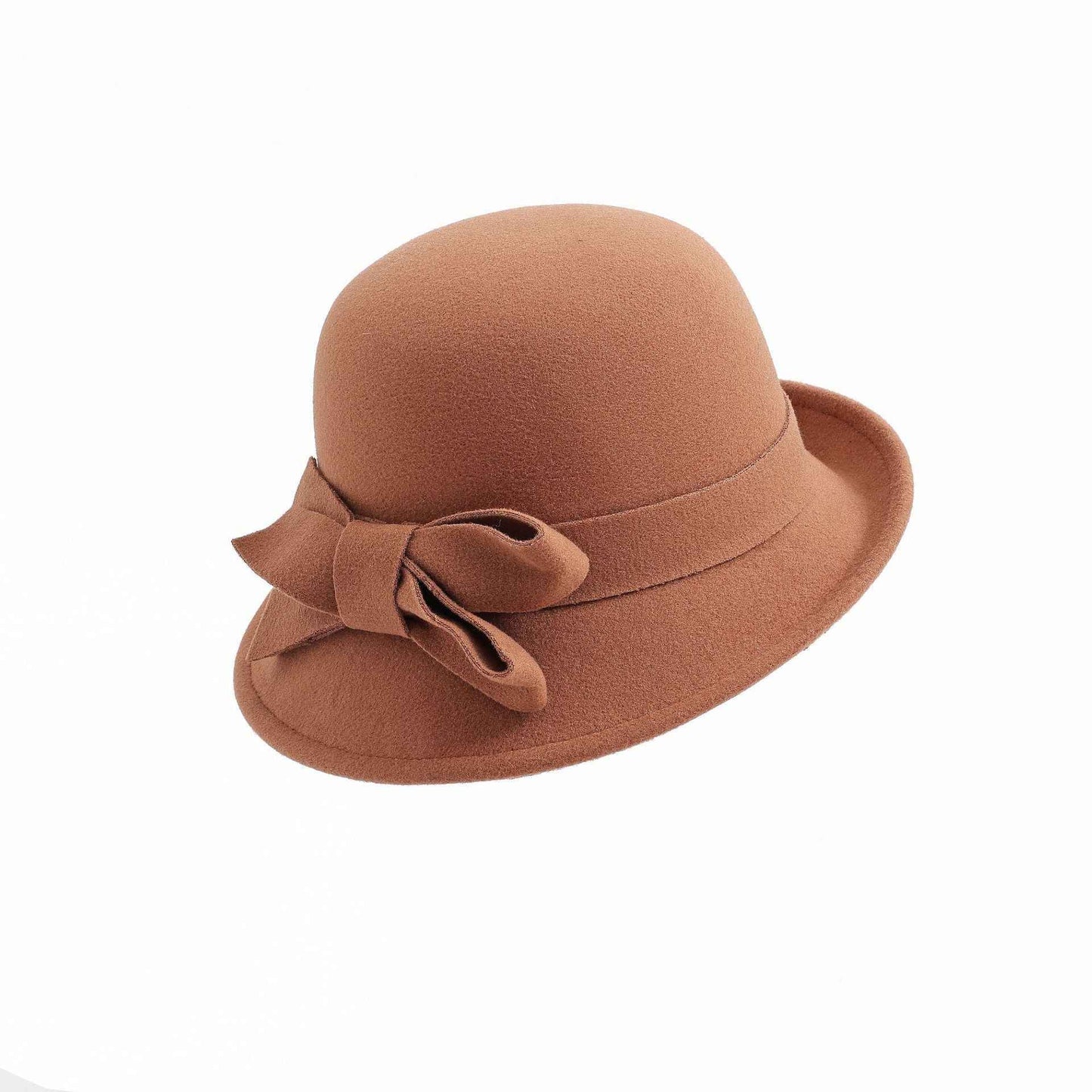 Women's French-Style Elegant Retro Woolen Bowler Hat with Curling Bow