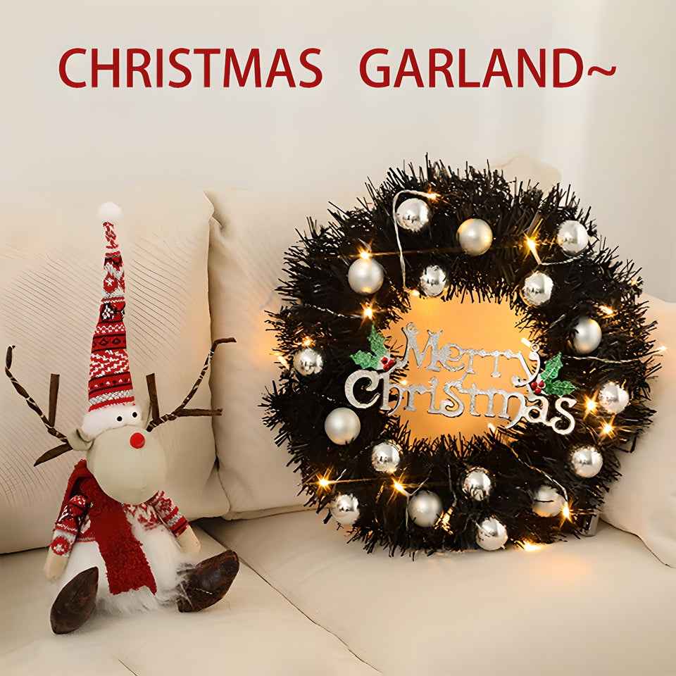 24-inch Black-themed Garland with Silver Ball Accessories & Christmas Letters - DropOnline.co