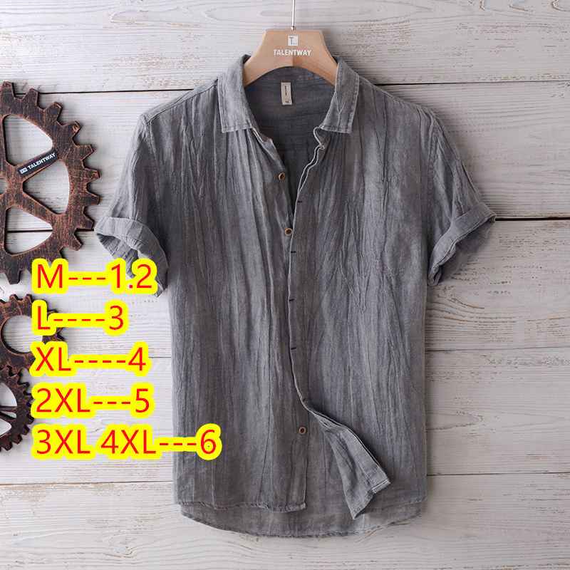 Men's Solid Color Retro Distressed Linen Shirt - Fashion Casual Button-Up