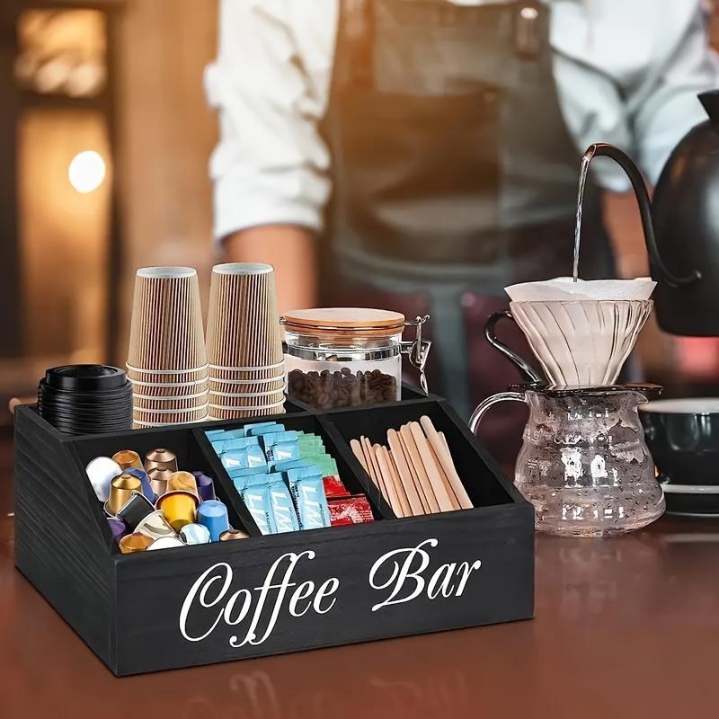 1 Piece Classic Wooden Coffee Bar Storage Box Multi-compartment Coffee Accessories Condiments Coffee Capsule Storage Shelf Basket - DropOnline.co