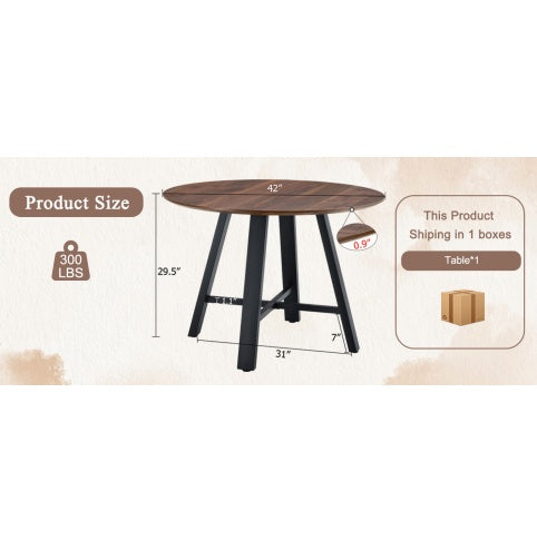 Modern Minimalist Round Dining Table And Coffee Table. 42 Inch Diameter MDF Table Top, Deep Wood Grain Table Top, Black Metal Legs, Fits Home & Office F-1172 - DropOnline.co