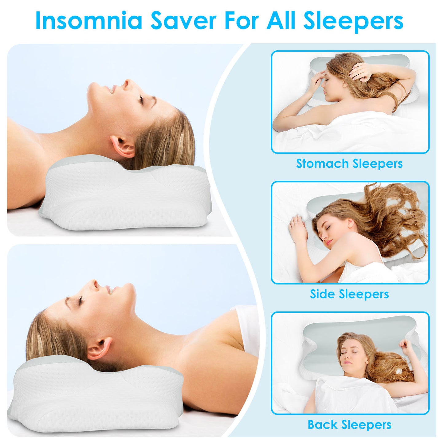 1Pc Orthopedic Memory Foam Pillow With Cooling Case Neck Support Pillow With Machine Washable Case For Side Back Stomach Sleepers - DropOnline.co