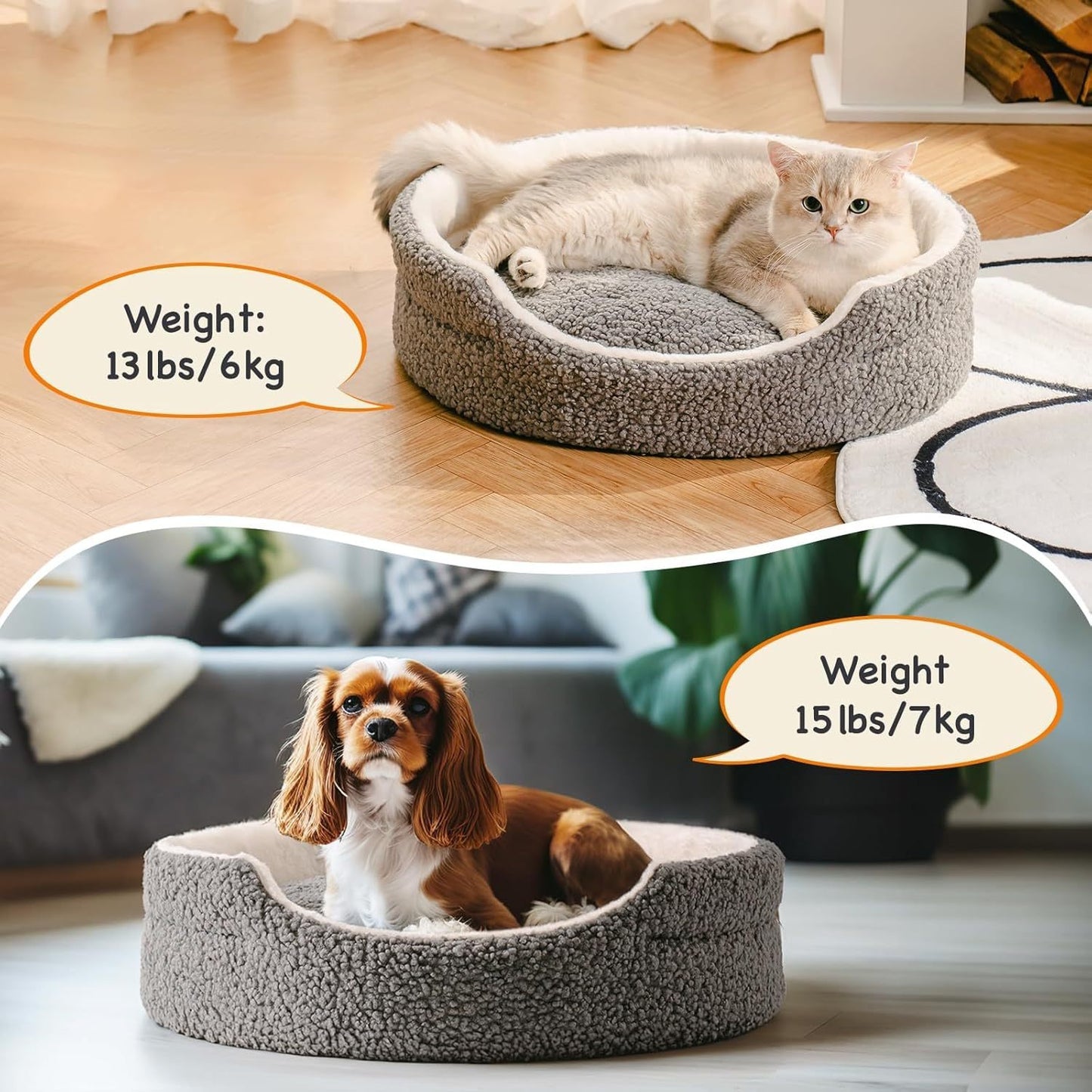 Mewoo Washable Pet Bed For Small Dogs & Cats - 23x23x7 Inch Orthopedic Dog Bed With Non-Slip Bottom, Plush Round Bed For Puppies & Indoor Kittens, Grey - DropOnline.co