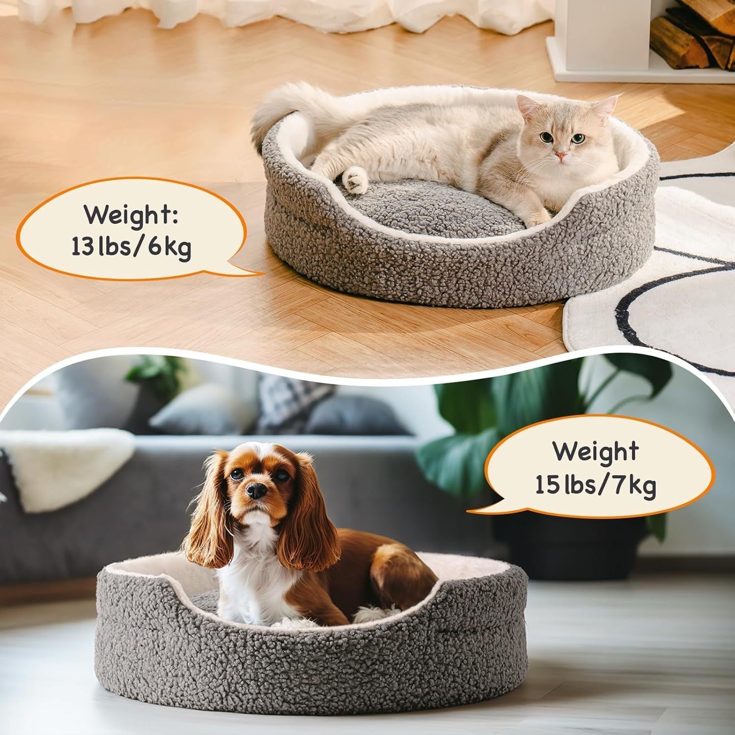 Mewoo Washable Pet Bed For Small Dogs & Cats - 23x23x7 Inch Orthopedic Dog Bed With Non-Slip Bottom, Plush Round Bed For Puppies & Indoor Kittens, Grey - DropOnline.co