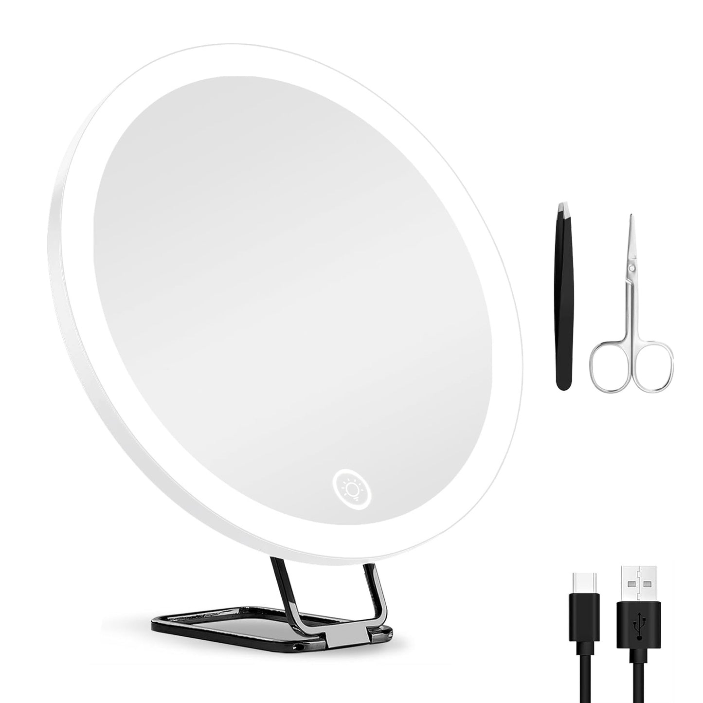 White-Black Options -- 1Pc 30X Magnifying Mirror With Light 3 Colors Dimmable Brightness Included Tweezer Scissor Travel Magnifying Makeup Mirror With Suction Cup 360 Degree Adjustable Stand - DropOnline.co
