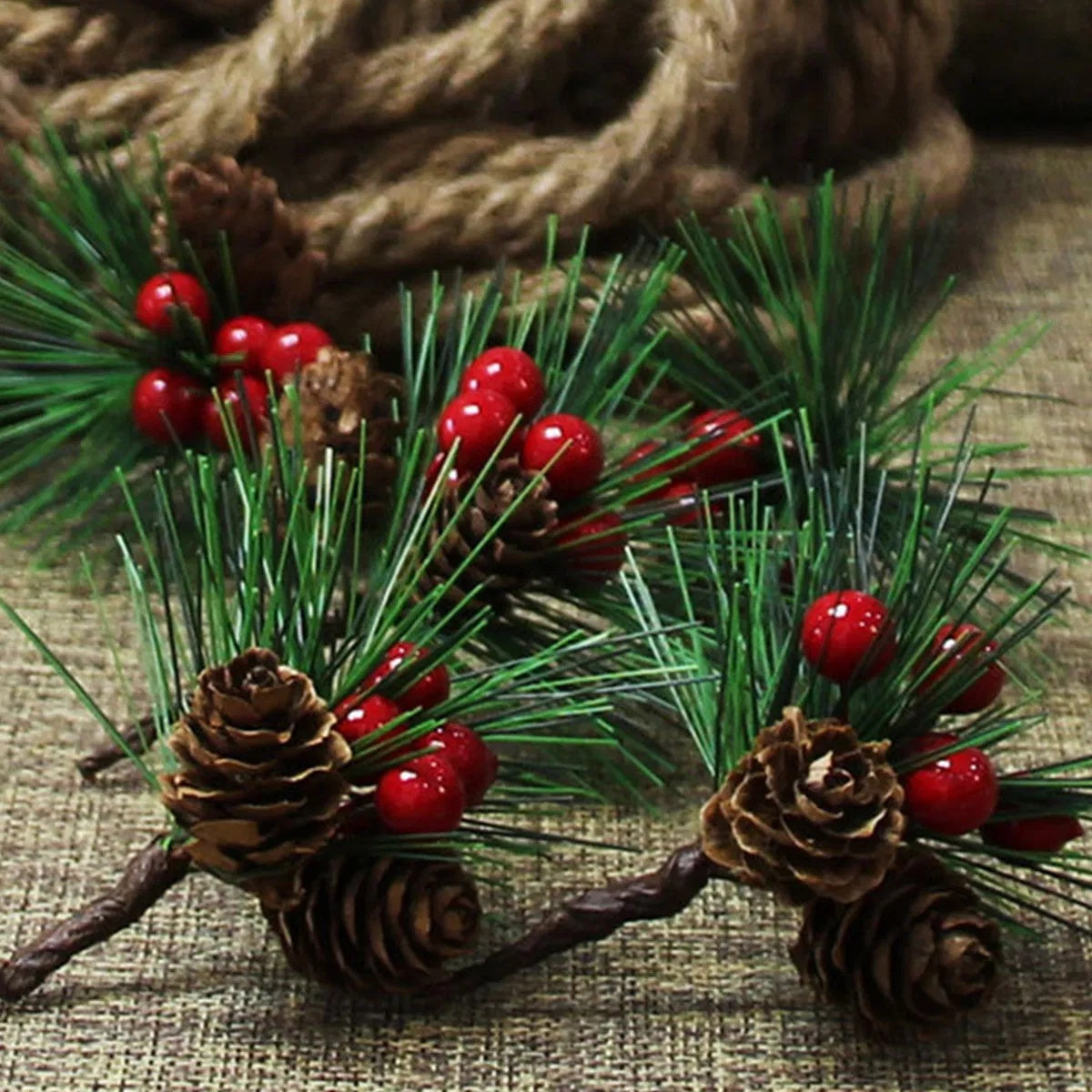 10 PCS Christmas Mini Artificial Pine Picks With Red Berries And Natural Pinecones Evergreen Pine Sprigs Holly Berries Faux Pine Needles For Festival Xmas Decorations Table Centerpiece - DropOnline.co