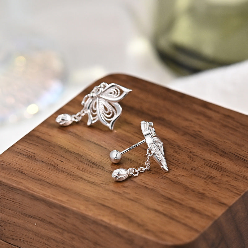 Women's S999 Silver Sweet Tassel New Butterfly Earrings - DropOnline.co