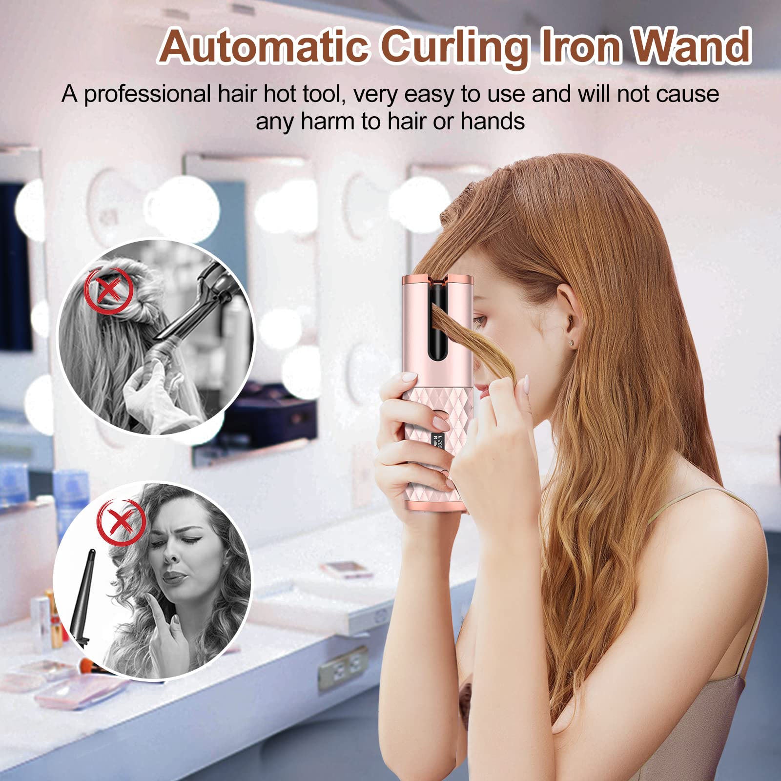 Portable Automatic Hair Curler, Ceramic Rotating Wireless Auto Curling Iron Wand, Portable USB Rechargeable Spin Curler For Hair Styling - DropOnline.co