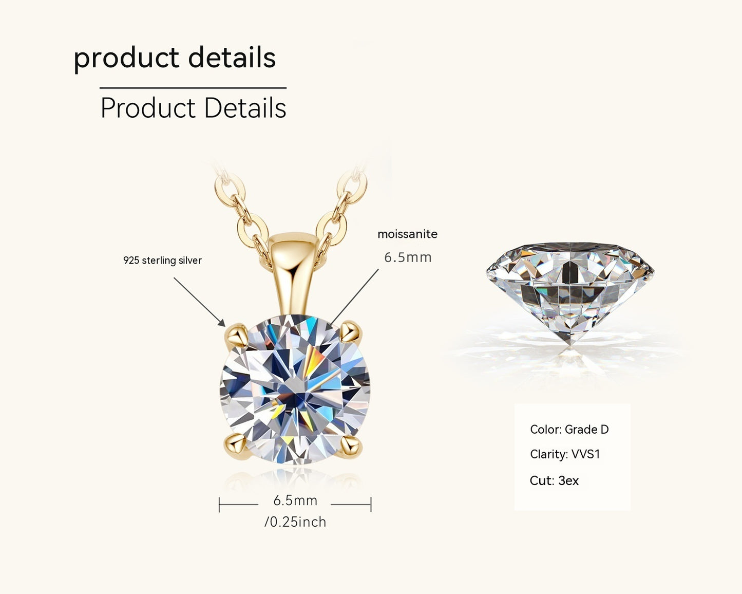 Classic Four-claw Diamond Necklace High-grade 925 Silver Plating 18K Gold Pendant - DropOnline.co