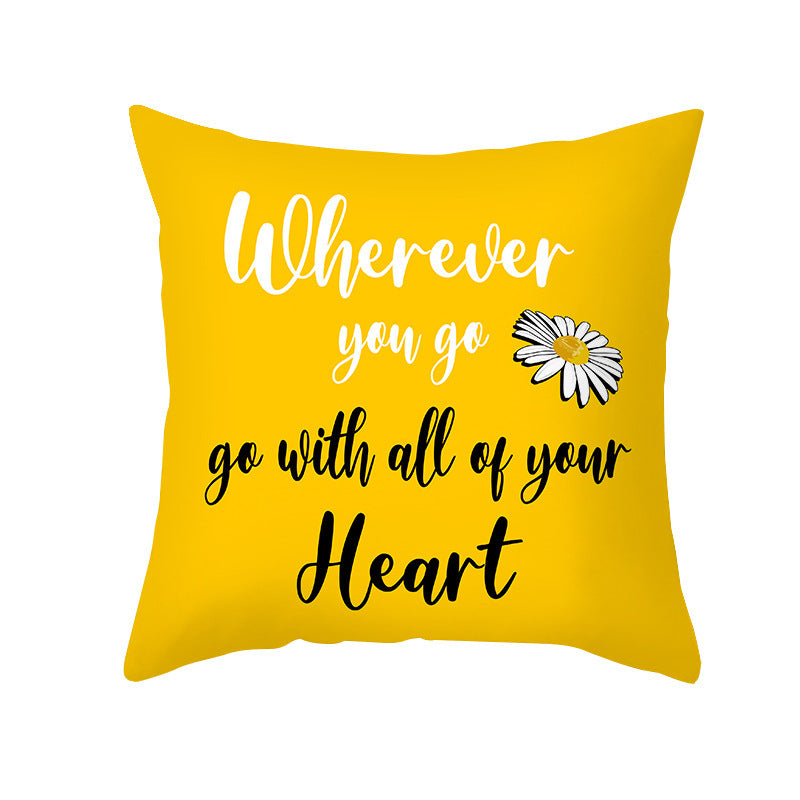 Modern Yellow Daisy Flower Cushion Cover - Creative Letter Print Pillow Case for Home - DropOnline.co
