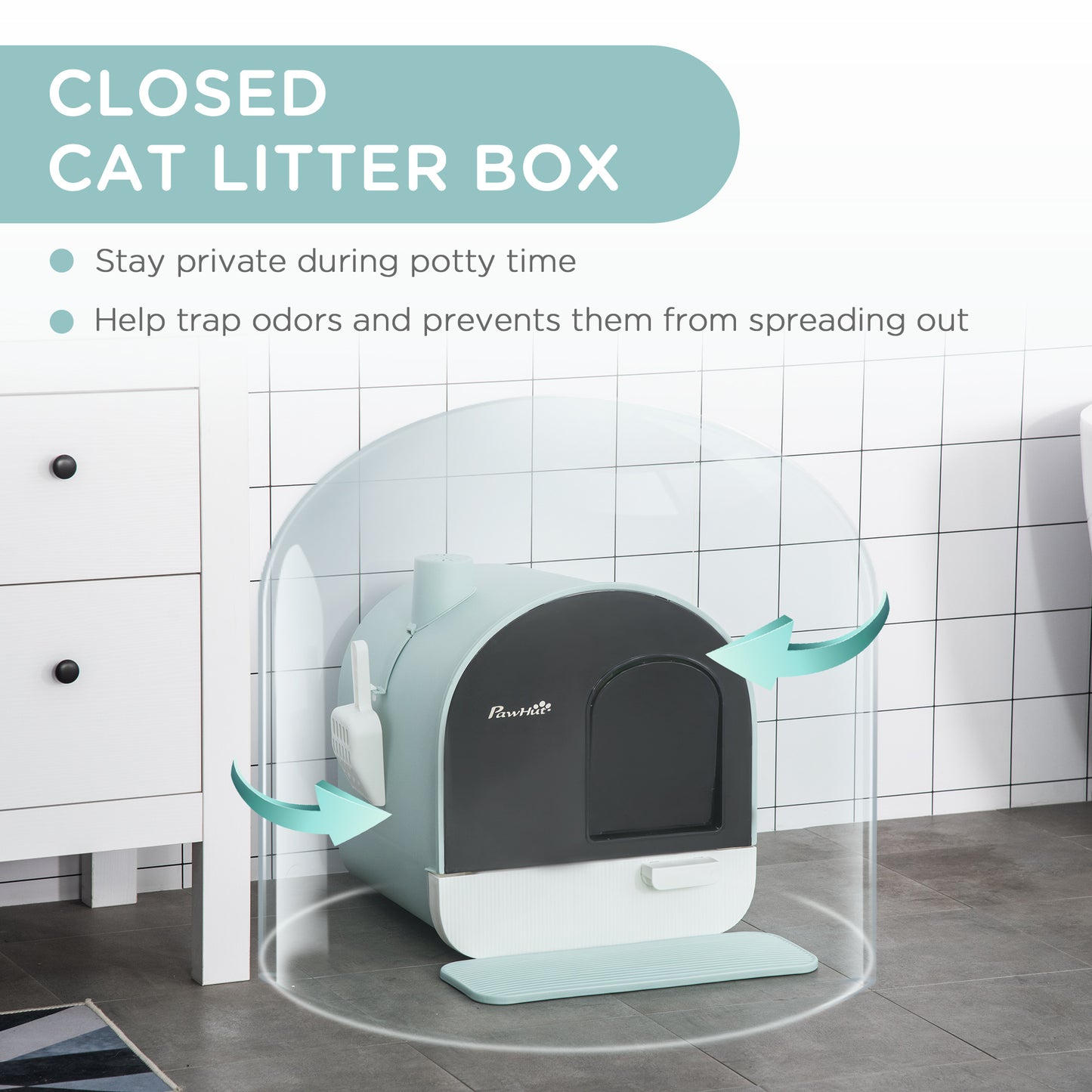 Cat Litter Box With Lid, Indoor Cat With Tray, Spoon, Strainer - DropOnline.co
