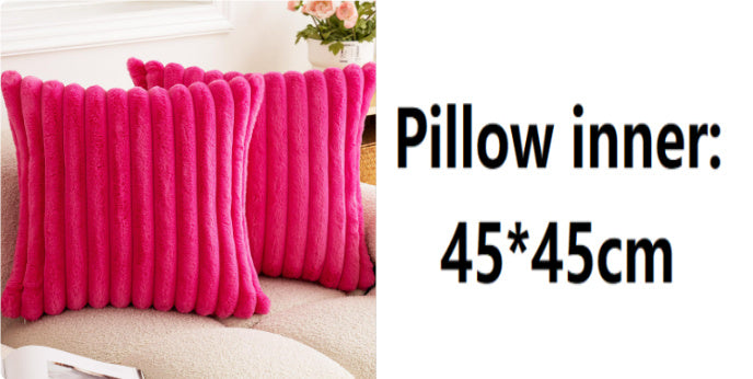 Rabbit Fur Solid Color Vertical Bar Plush Square Cushion Cover - DropOnline.co