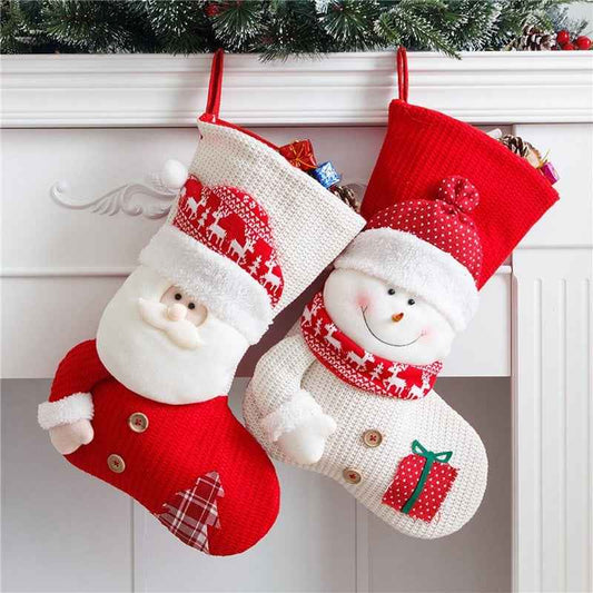 Large Knitted Christmas Stocking - Red White Santa Snowman Fireplace Decor Socks (46x32cm) - DropOnline.co