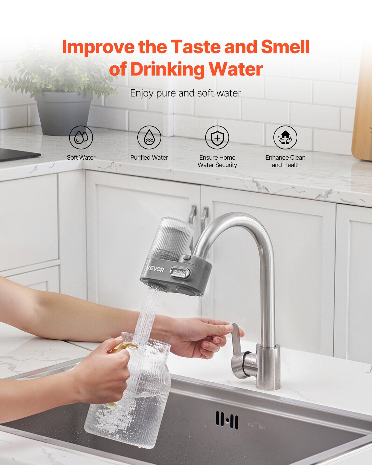 Faucet Mount Water Filter Sink Water Purifier For Kitchen Vertical Gray - DropOnline.co