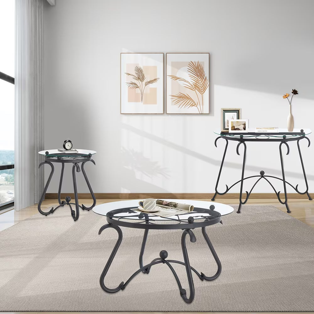 Tempered Glass Surface Console Table Coffee Table With Sturdy Construction For Living Room - DropOnline.co