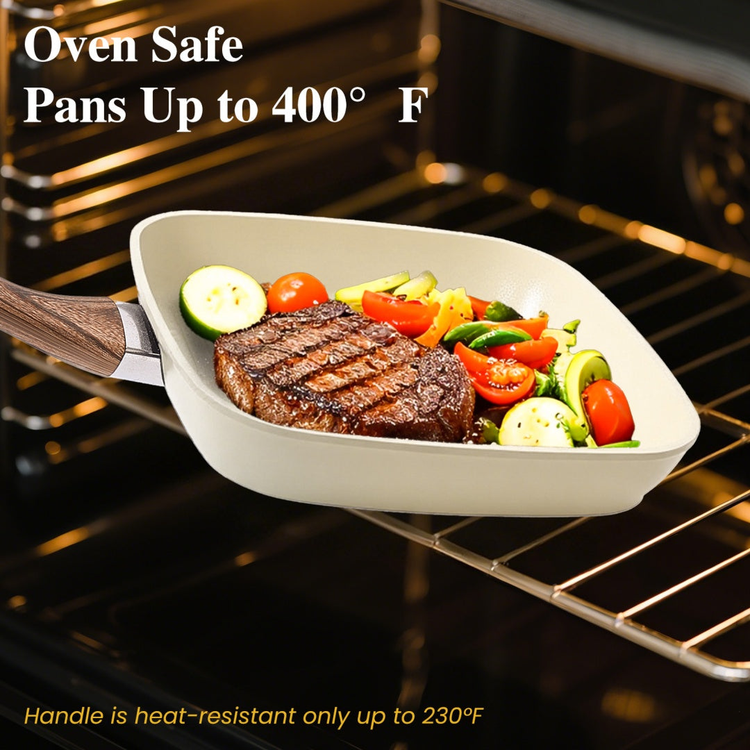 Nonstick Frying Pan Skillet Set, 3 Piece Square Grill Pans With Stay Cool Handle & PFOA Free, Compatible With All Stovetops - DropOnline.co