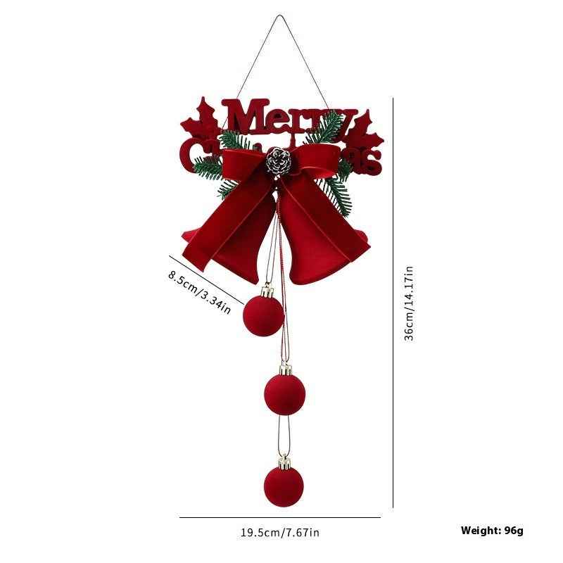 Christmas Flocked Bell Pendant - Wine Red Jingling Ornament Window Door Decoration - DropOnline.co