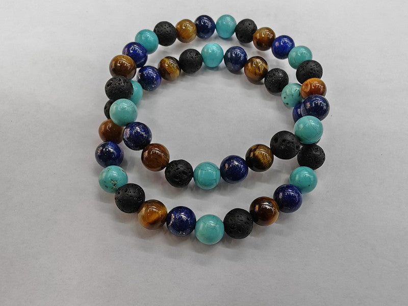 Tiger Eye Volcano Stone Orchid Pine Matte Blue Gold Stone Bracelet - DropOnline.co