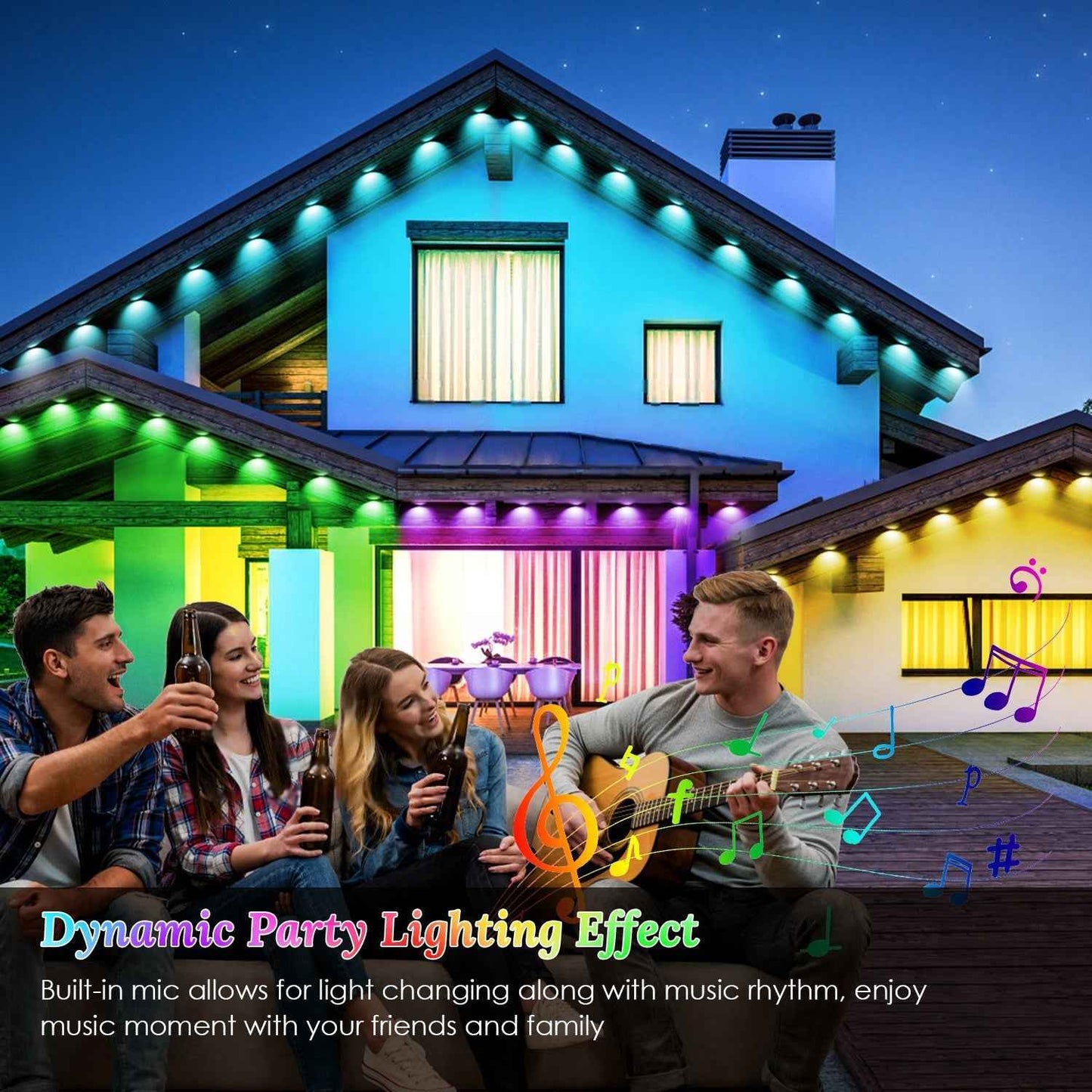 101FT Permanent Outdoor Lights - 72Pcs RGB Beads IP67 Waterproof Smart Eave Light - DropOnline.co