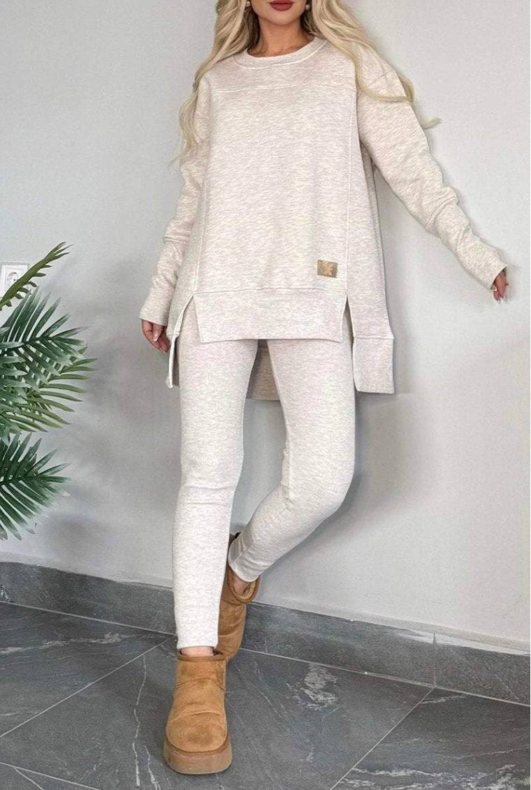Women's Slit Long Sleeve Top And Trousers Suit - DropOnline.co